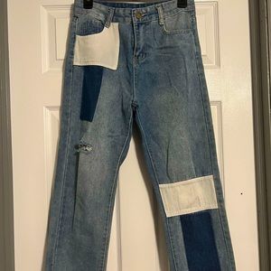 Denim Patchwork mid-rise relaxed fit jeans!